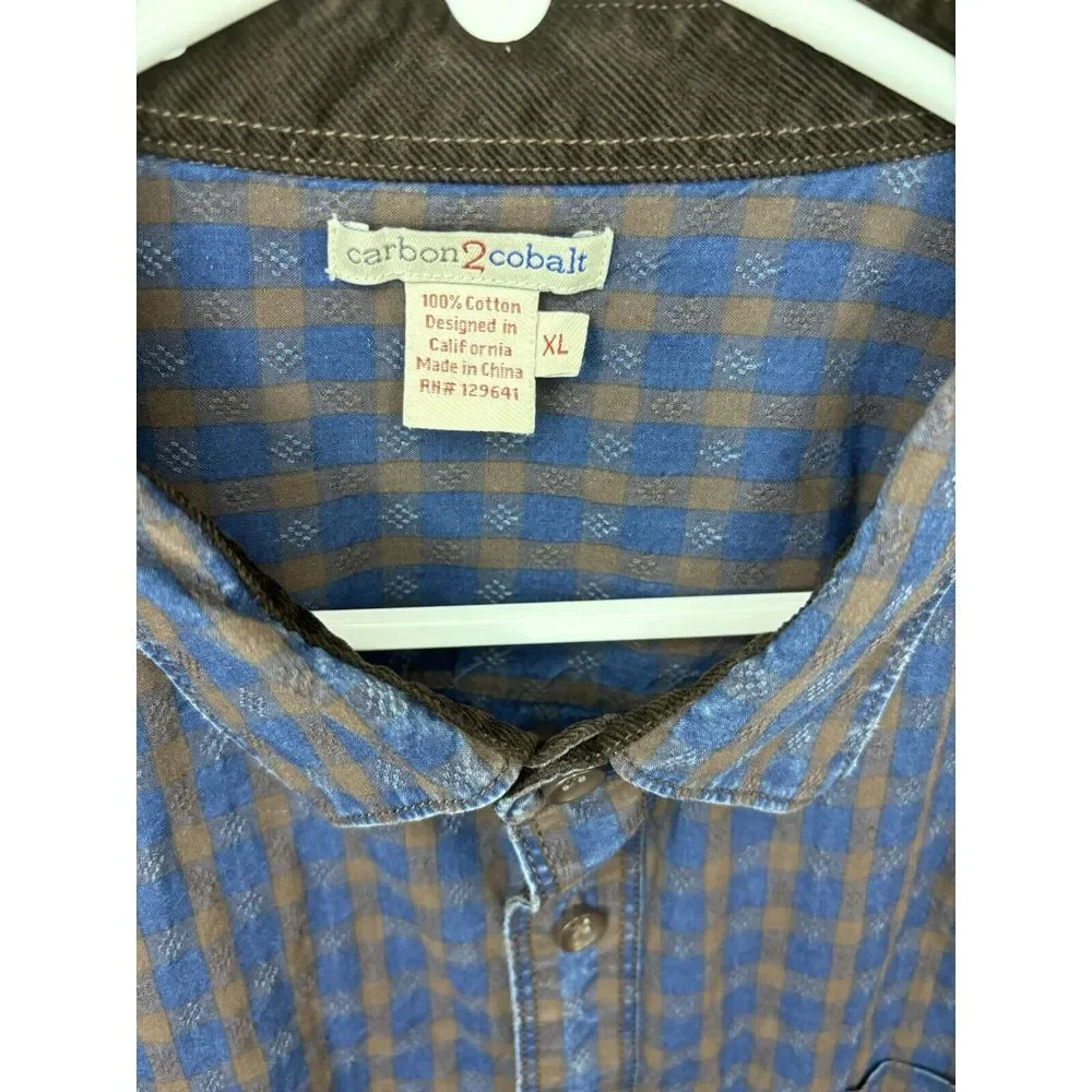 Carbon 2 Cobalt‎ Men's XL Blue Corduroy Cuff Button Up Check Pattern Shirt